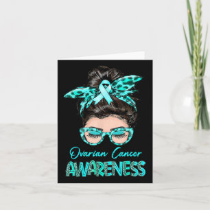 Ovarian Cancer Awareness Messy Bun Teal Ribbon  Card