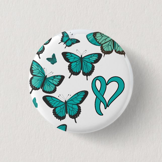 Ovarian Cancer Awareness Ribbon and Butterfly 1 Inch Round Button (Front)