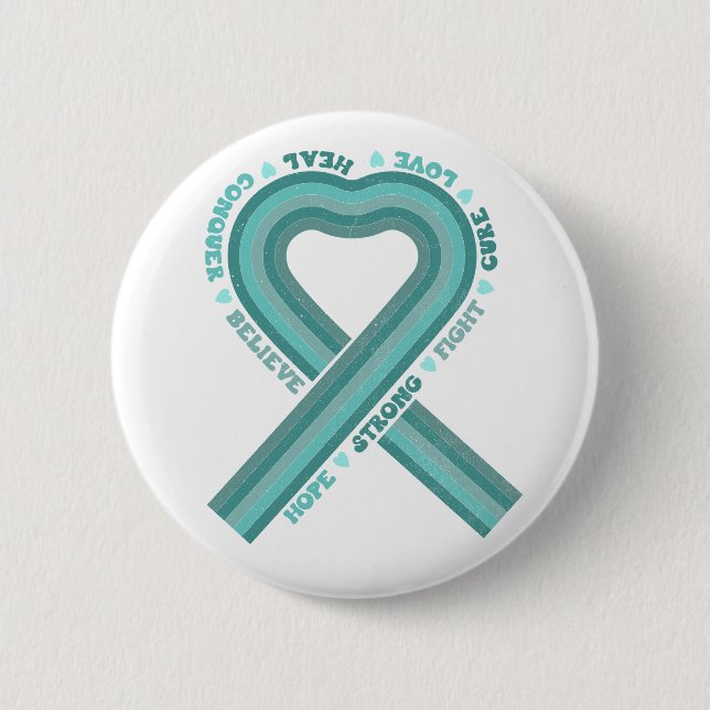 Ovarian Cancer Awareness Teal Ribbon Support   2 Inch Round Button (Front)