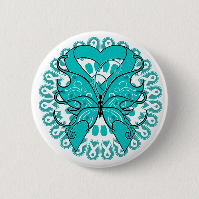 Ovarian Cancer Butterfly Circle of Ribbons 2 Inch Round Button (Front)