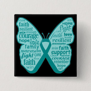 Ovarian Cancer Butterfly Collage of Words 2 Inch Square Button