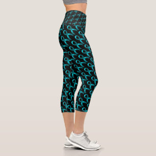 Ovarian Cancer Cervical Cancer Teal Ribbon Leg Capri Leggings