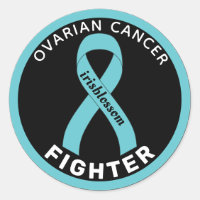 Ovarian Cancer Fighter Ribbon Black Round Sticker