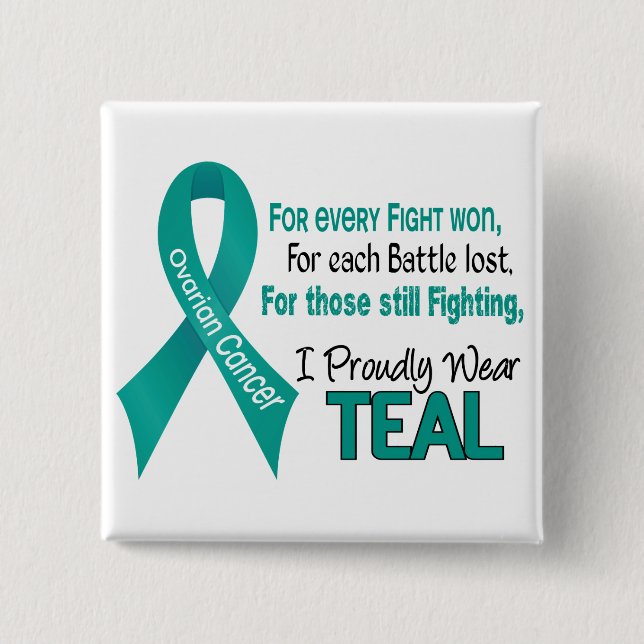 Ovarian Cancer For Every…..I Proudly Wear Teal 1 2 Inch Square Button (Front)