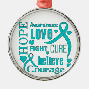 Ovarian Cancer Hope Words Collage Metal Ornament