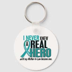 Ovarian Cancer NEVER KNEW A HERO 2 Mother-In-Law Keychain