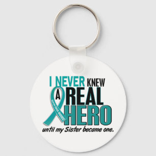 Ovarian Cancer NEVER KNEW A HERO 2 Sister Keychain