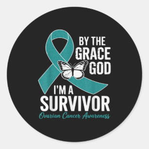 Ovarian Cancer Survivor By The Grace Of God Teal G Classic Round Sticker