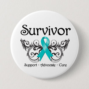 Ovarian Cancer Survivor Floral Deco 3 Inch Round Button
