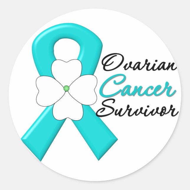 Ovarian Cancer Survivor Flower Ribbon Classic Round Sticker (Front)