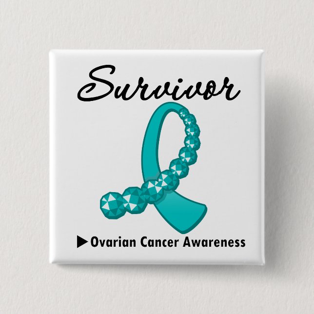 Ovarian Cancer Survivor Gemstone Ribbon 2 Inch Square Button (Front)