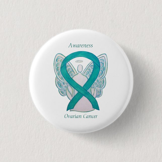 Ovarian Cancer Teal Awareness Ribbon Angel Pin (Front)