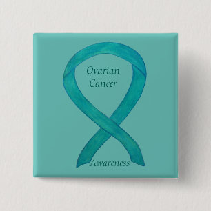 Ovarian Cancer Teal Awareness Ribbon Custom Pin