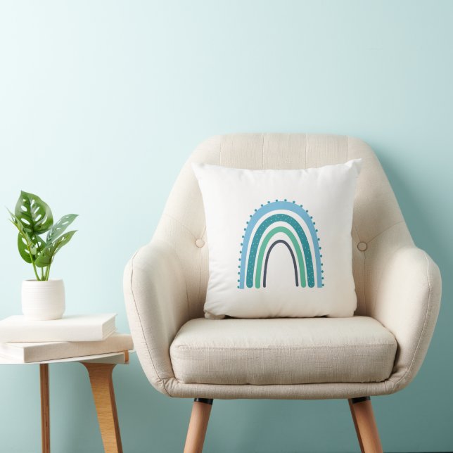 Ovarian Cancer Teal Rainbow Pouf Throw Pillow (Chair)