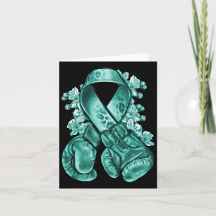 Ovarian Cancer Teal Ribbon With Boxing Gloves Awar Card