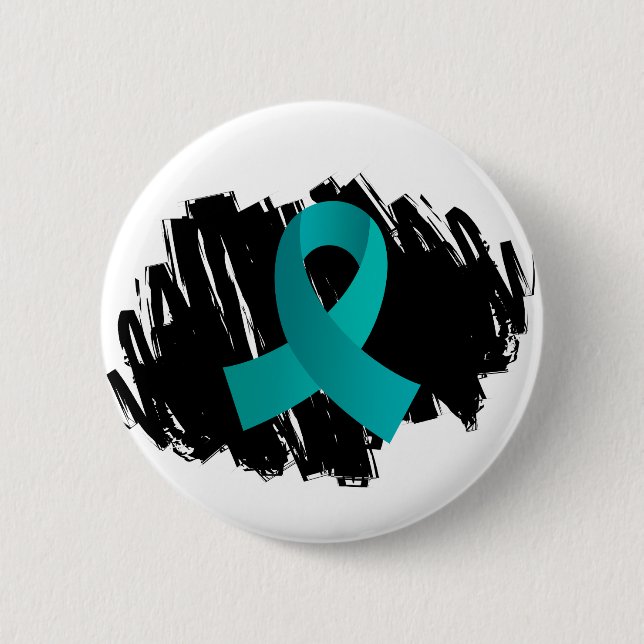 Ovarian Cancer Teal Ribbon With Scribble 2 Inch Round Button (Front)