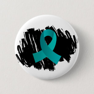 Ovarian Cancer Teal Ribbon With Scribble 2 Inch Round Button