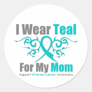 Ovarian Cancer Teal Tribal Ribbon Mom Classic Round Sticker