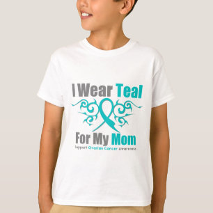 Ovarian Cancer Teal Tribal Ribbon Mom T-Shirt