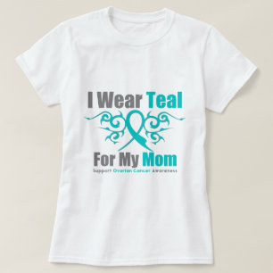 Ovarian Cancer Teal Tribal Ribbon Mom T-Shirt