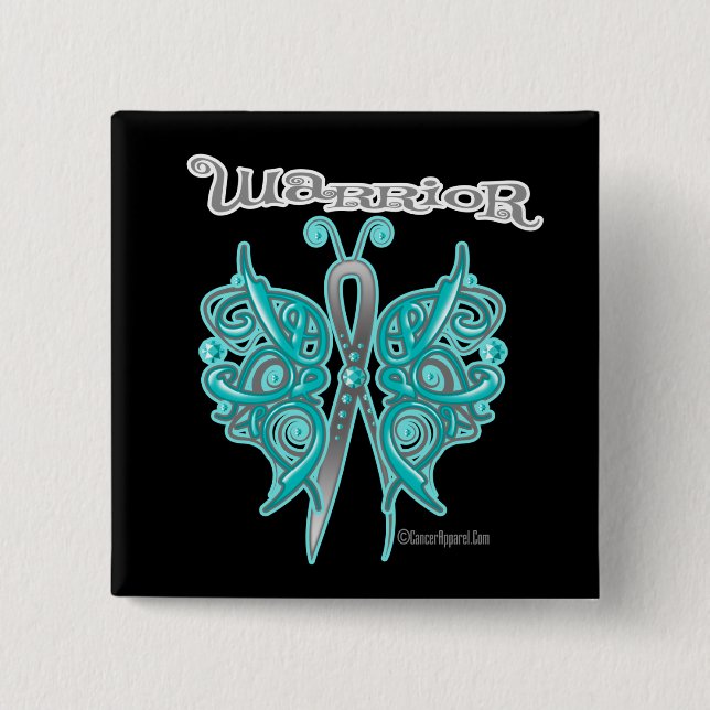 Ovarian Cancer Warrior Celtic Butterfly 2 Inch Square Button (Front)