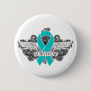 Ovarian Cancer Winged SURVIVOR Ribbon 2 Inch Round Button