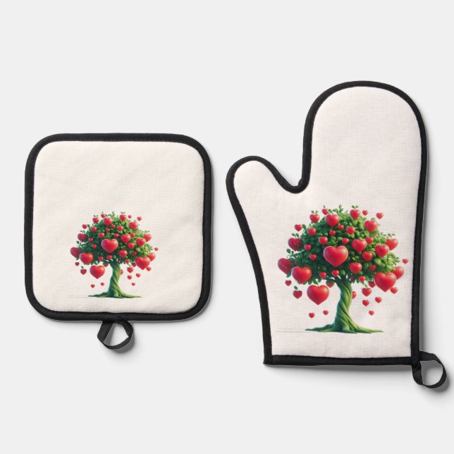 Oven glove  with a beautiful print of a flowering  mitt & pot holder set (Front)