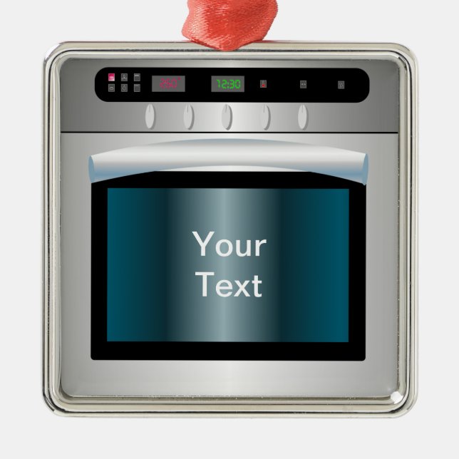Oven graphic with personalized text metal ornament (Front)