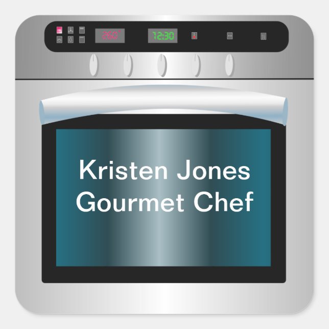 Oven graphic with personalized text square sticker (Front)