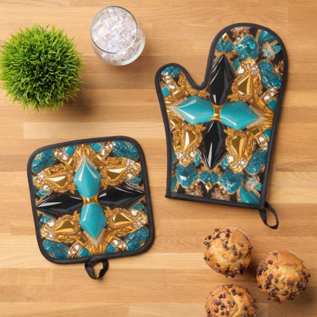 Oven Mitt and Pot Holders, Bahamas Colours Oven Mitt & Pot Holder Set (Top Down)