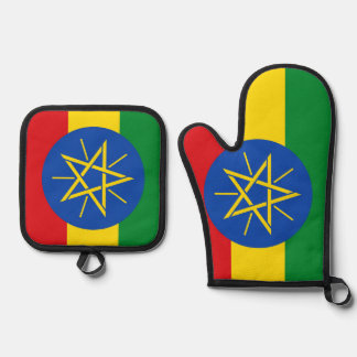 Oven Mitt and Pot Holders, Ethiopia flag Oven Mitt & Pot Holder Set