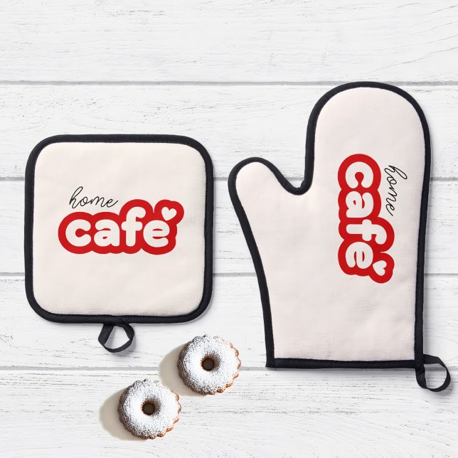 Oven Mitt and Pot Holders Set with Lettering (Charming Cafe - Inspired Oven Mitt and Pot Holders Set )