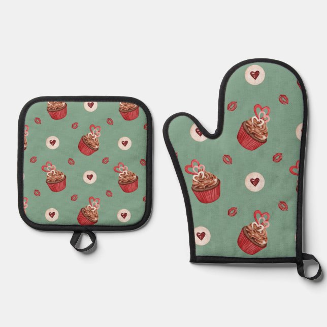Oven Mitt and Pot Holders sweet pattern Oven Mitt & Pot Holder Set (Front)