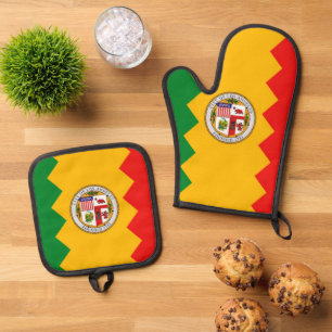 Oven Mitt and Pot Holders with flag of Los Angeles Oven Mitt & Pot Holder Set