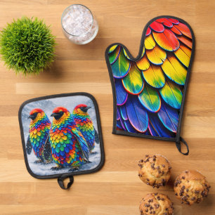 Oven mitt and potholder set colourful winter kitch