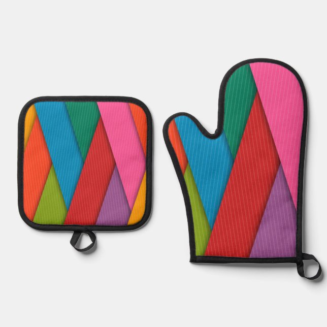 Oven Mitt & Pot Holders Abstract Colours Holder Set (Front)