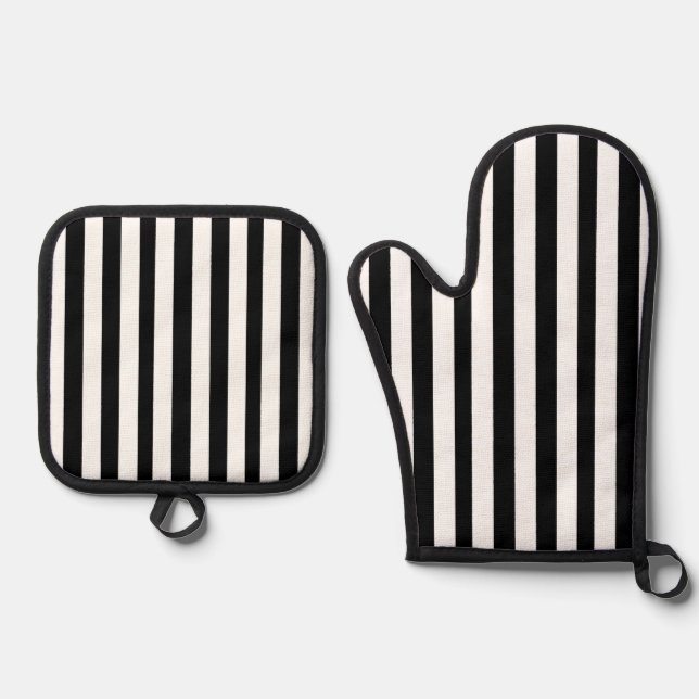 Oven Mitt & Pot Holders Black & White Stripe Oven Mitt & Pot Holder Set (Front)