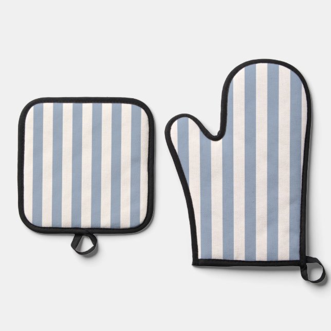 Oven Mitt & Pot Holders Blue & White Stripe Holder Set (Front)