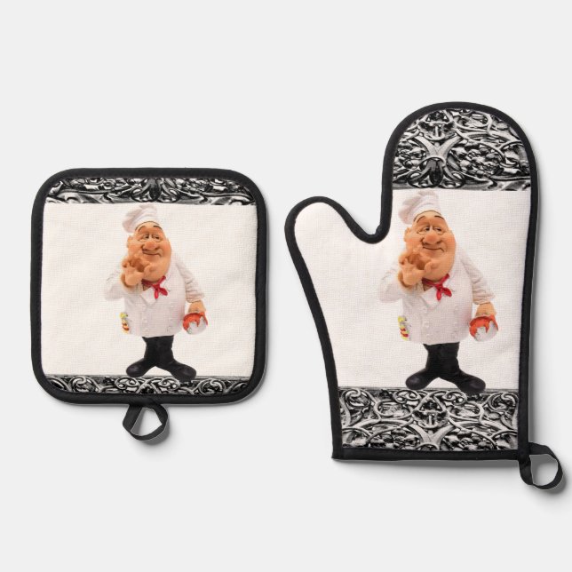Oven Mitt & Pot Holders Chef Cook Kitchen Holder Set (Front)