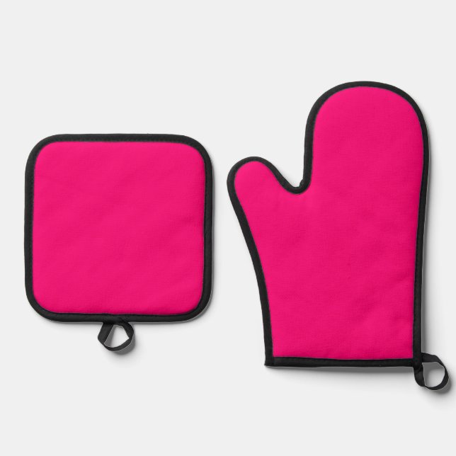 Oven Mitt & Pot Holders Fushia Pink  Holder Set (Front)