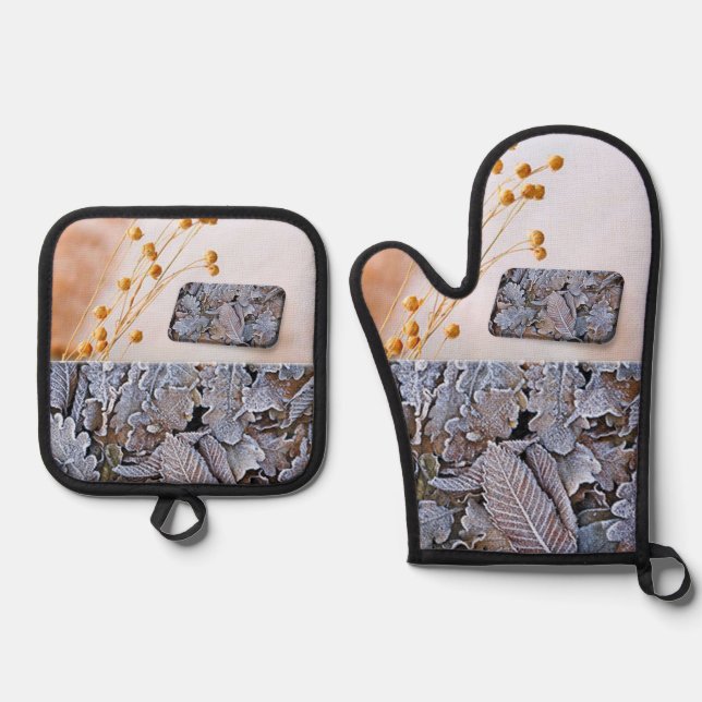 Oven Mitt & Pot Holders Leaves  Holder Set (Front)