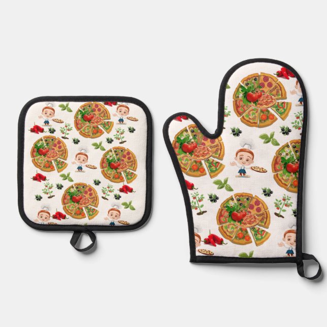 Oven Mitt & Pot Holders Pizza Pie  Holder Set (Front)