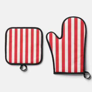 Oven Mitt & Pot Holders Red & White Stripe Holder Set