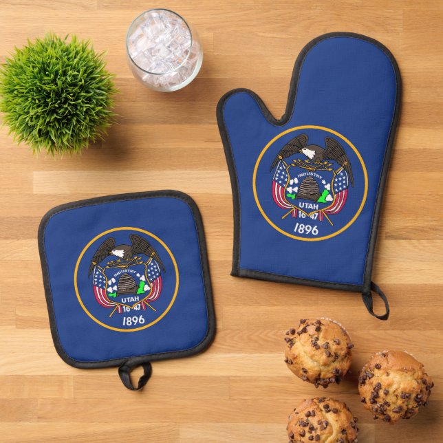 Oven Mitt, Pot Holders, Utah State old flag Oven Mitt & Pot Holder Set (Top Down)