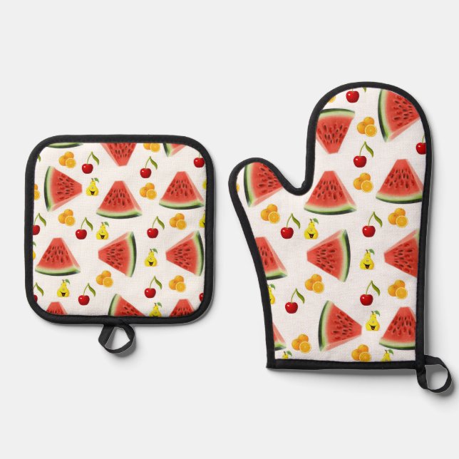 Oven Mitt & Pot Holders Watermelon Pears Oven Mitt & Pot Holder Set (Front)