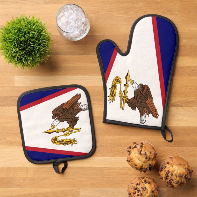 Oven Mitt, Pot Holders with flag of American Samoa Oven Mitt & Pot Holder Set (Top Down)