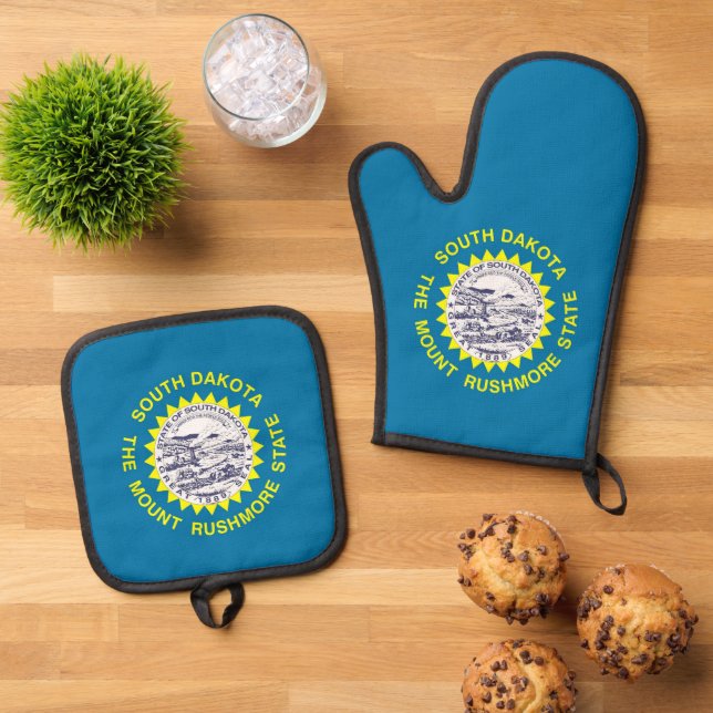 Oven Mitt, Pot Holders with flag of South Dakota Oven Mitt & Pot Holder Set (Top Down)