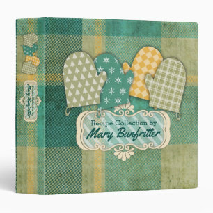Oven mitts green plaid Christmas recipe cookbook Binder