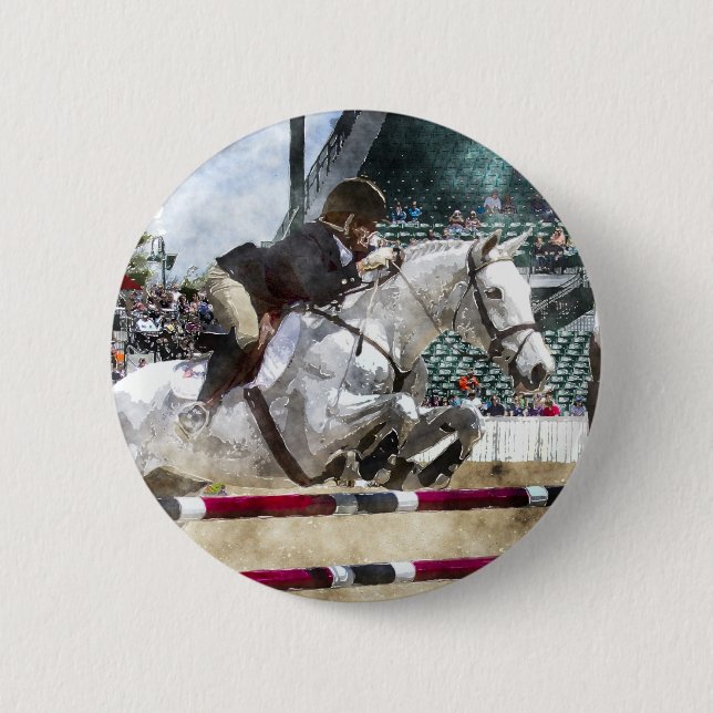 Over Easy Hunter Jumper Show Jumping 2 Inch Round Button (Front)