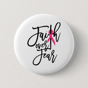 Over Fear Cross Breast Cancer Awareness Christian 2 Inch Round Button
